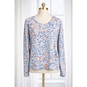Freely Womens Athena Soft Blue & Pink Floral V-Neck Long Sleeve Soft Pullover XL